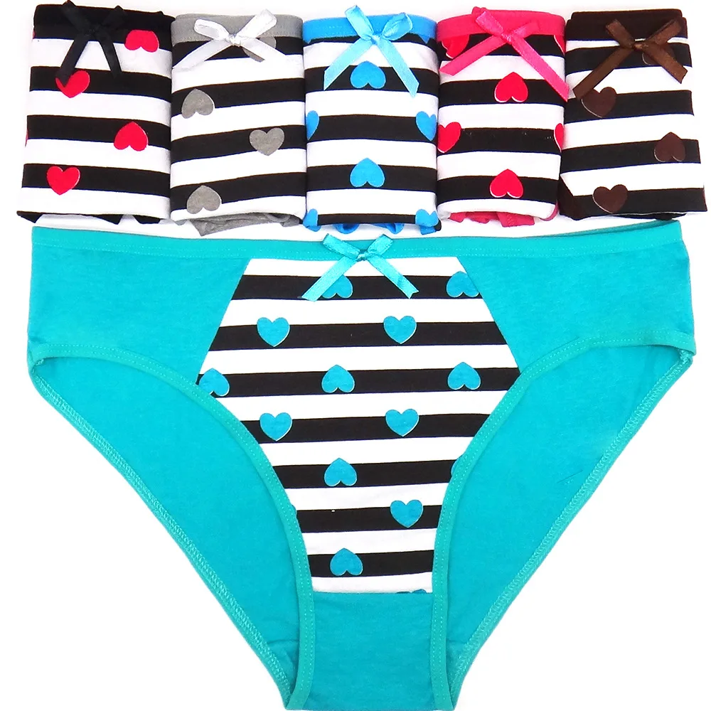 Новый 6 шт./лот женщина Любовь Сердце печати нижнее белье хлопка полосатые трусы