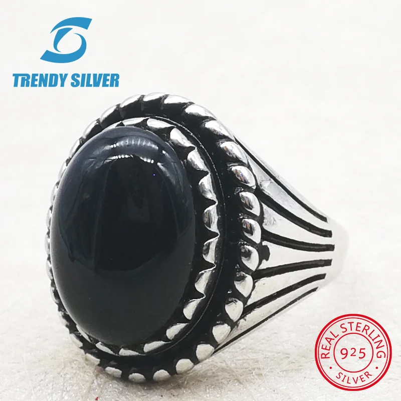 

silver 925 fine jewelry man rings men accessories turquoise gemstone natural black onyx red agate TRENDY SILVER TCR8044