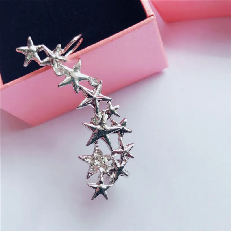 Модные серьги-каффы, посеребренные, милый дизайн, клипсы, без пирсинга, серьги в форме звезды с кристаллами