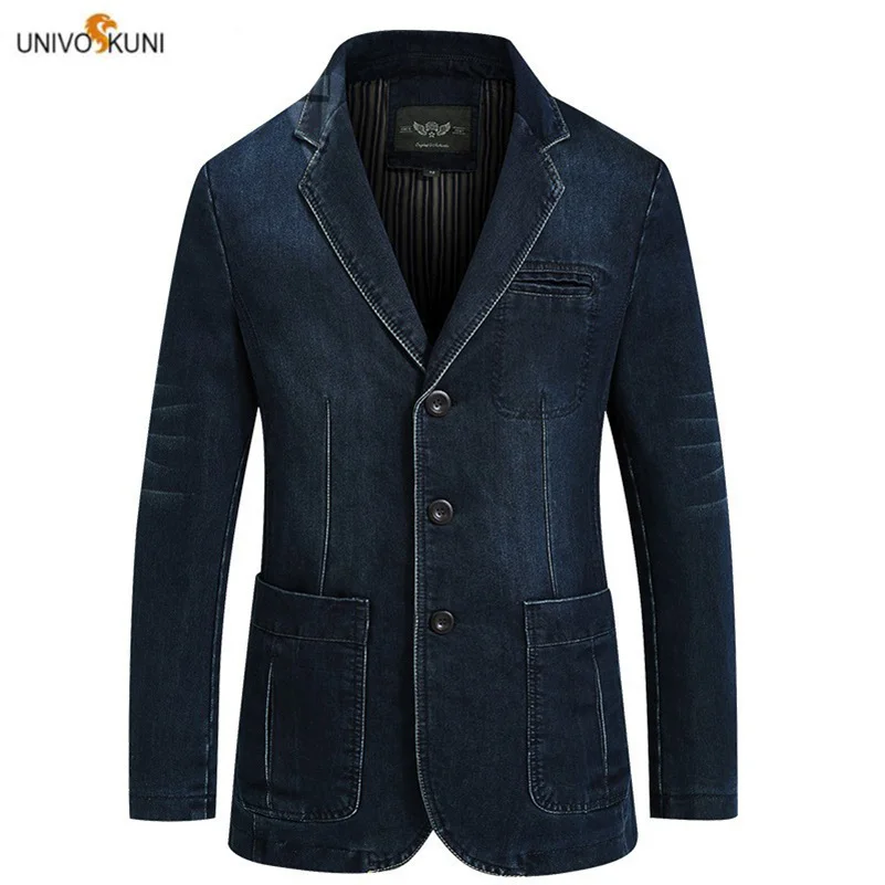 UNIVOS KUNI 2019 Мужская джинсовая куртка 100% хлопок повседневные облегающие костюмы