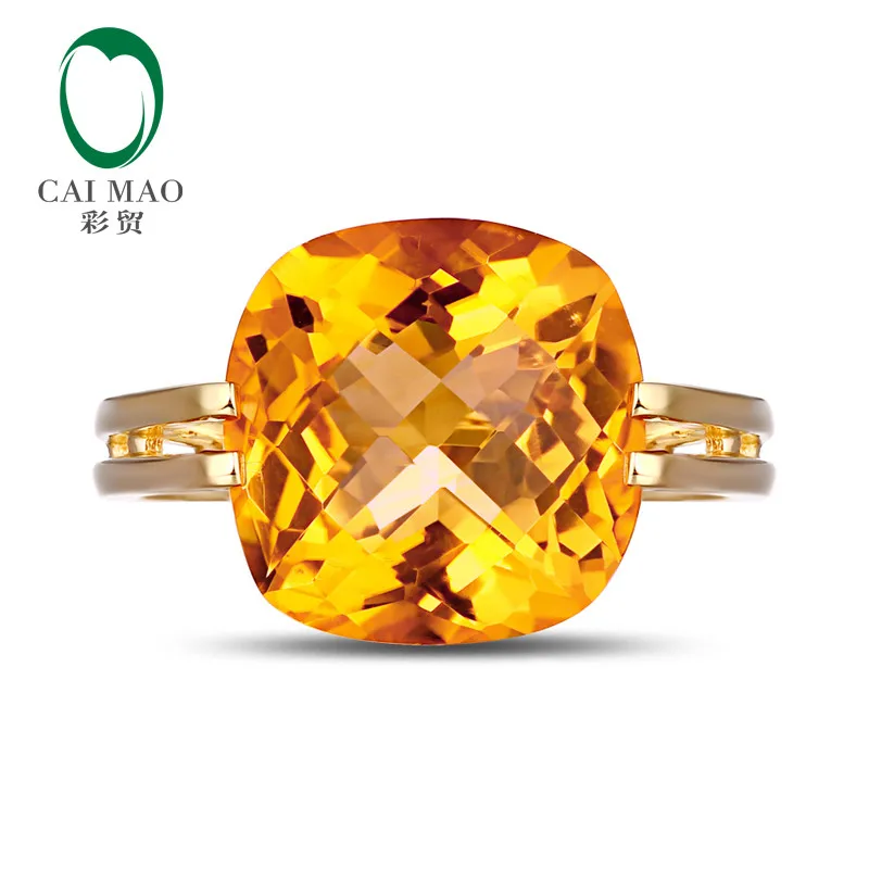 Caimao ювелирные изделия 7.51ct натуральный квадратный Подушка цитрин 14 к кольцо из желтого золота