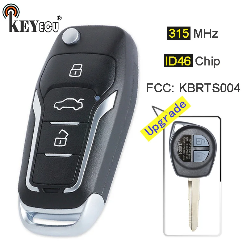 

KEYECU 315MHz ID46 Chip FCC: KBRTS004 Upgraded Flip 2 Button Remote Key Fob for Suzuki Swift SX4 Alto Vitara Ignis Jimny Splash