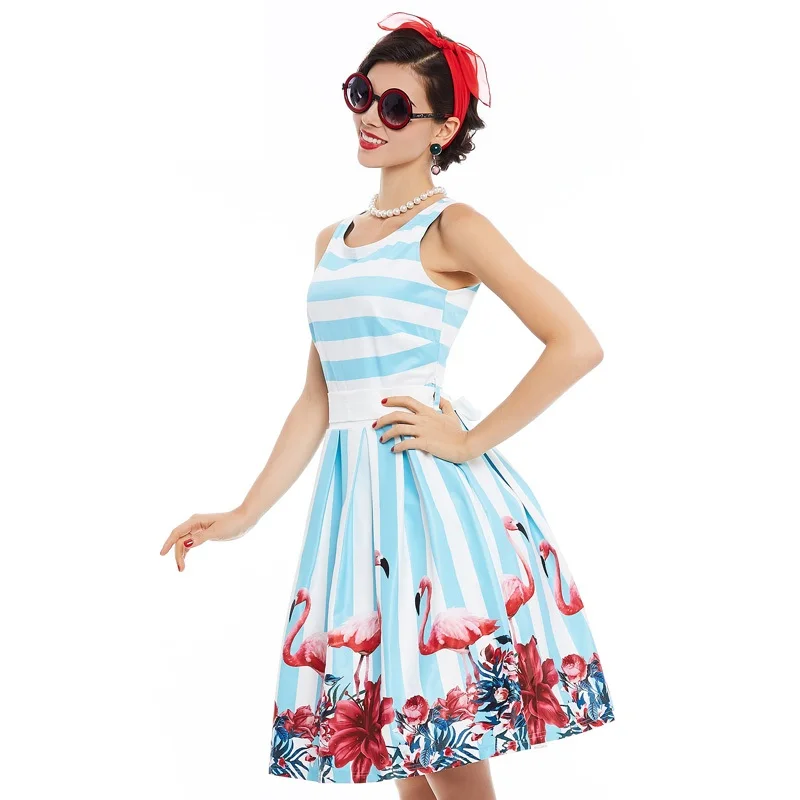 Sishot женщины Pin Up винтажное платье цветочным принтом рокабилли лук пояс платья