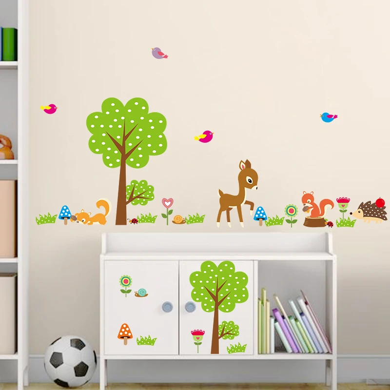 Новые DIY Счастливые Животные зоопарк олень белка Дерево Птицы Наклейка на стену