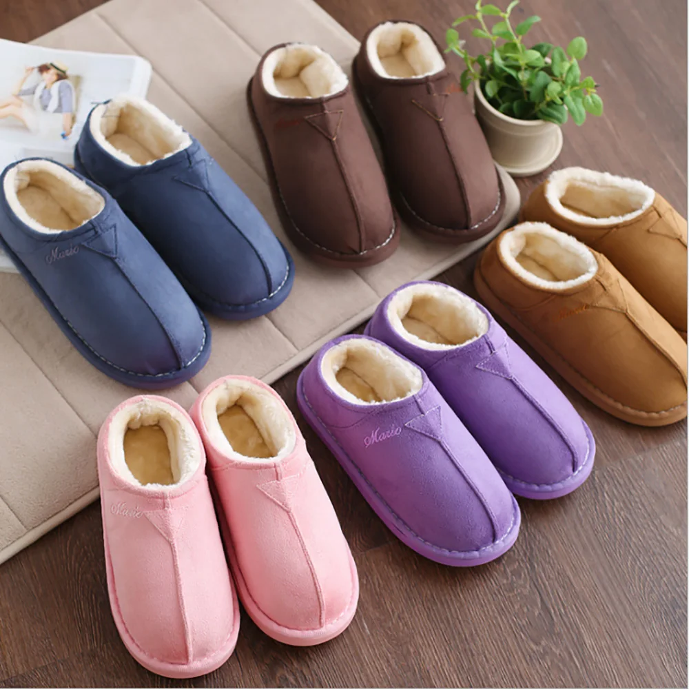 

Jron Large Size Women Winter Home Slippers Indoor Bedroom Loves Couple Shoes Solid Color Home Shoes Soft Warm Slippers