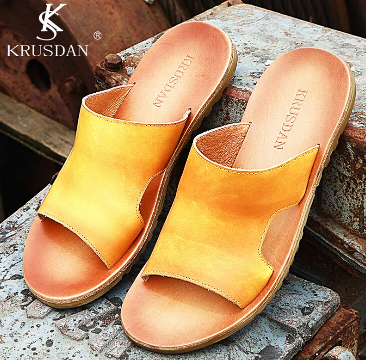 2017 мужские сандалии из натуральной кожи Летние уличные шлепанцы Модные