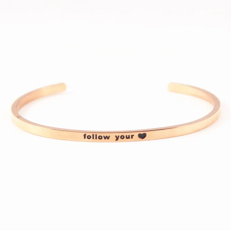 follow your heart Модный розовый золотой браслет, ювелирные изделия, мечта дышит верой, Алоха выбирает Джой письмо Выгравированный Открытый браслет с мантрой влюбленных подарок - Окраска металла: follow your heart