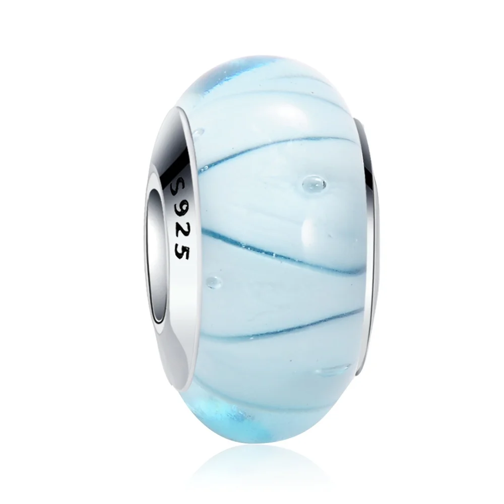 Suplush 925 Sterling Silver Blue Effervescence Murano Glass Bead Fit Original Pandora Charm Bracelets DIY Jewelry Accessories | Украшения и