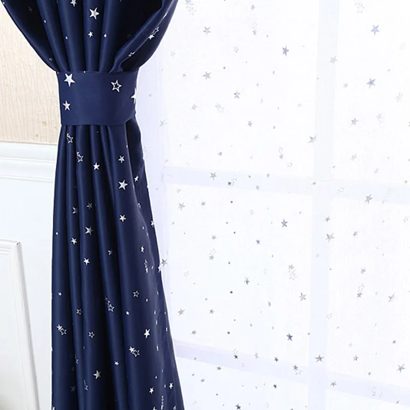 Набор штор блэкаут тёмные занавески из плотной ткани с рисунком звезд в