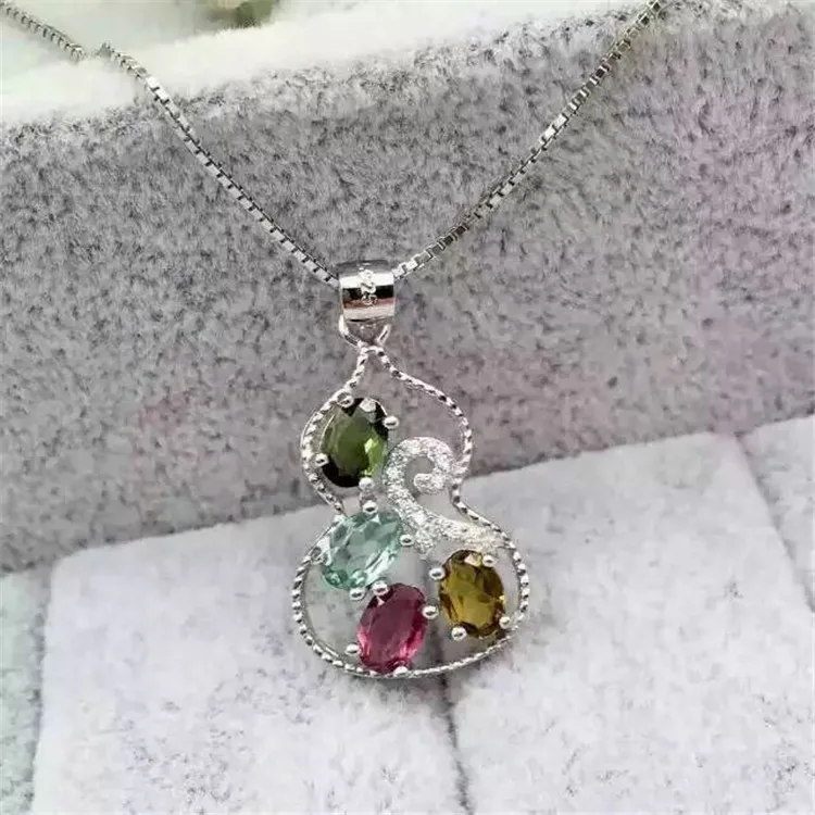 Kjjeaxcmy бутик Jewels S925 Серебряная роза Турмалин calabash женский кулон ювелирные изделия природный камень обеспечивает цепи коробки бандероль