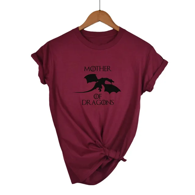 Wine Red-B Хит, Футболка женская, Игра престолов, Рингер, Футболка женская, мать драконов, Футболка женская, короткий рукав, крутой, Круглый ворот, топы - Цвет: Wine Red-B