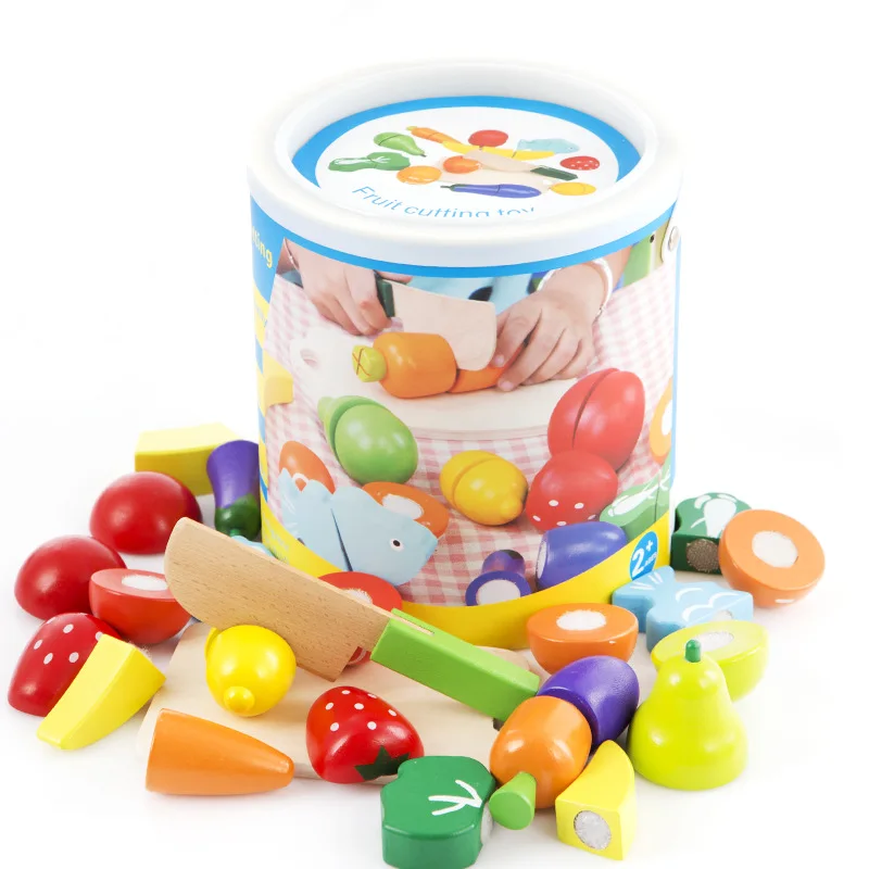 Barrel DDWE Моделирование игрушки Дерево фрукты овощи резка Игрушка раннего развития и образования игрушка для ребенка подарок для ребенка - Цвет: Barrel
