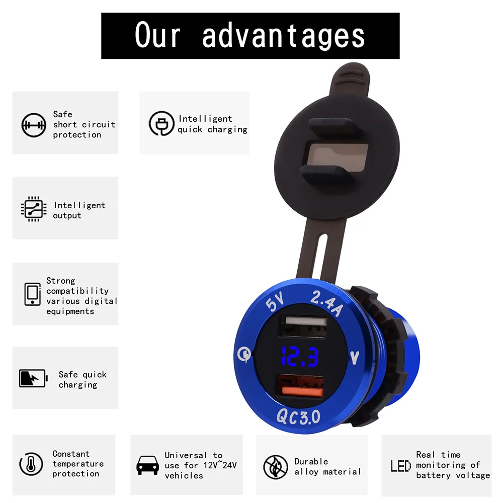 Автомобильный мотоциклетный прикуриватель розетка QC3.0 двойной USB со