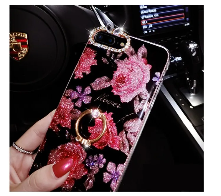 Marchcover для iPhone X 8 7 6 S Plus блестящий цветок розы бриллиантовое кольцо подставка
