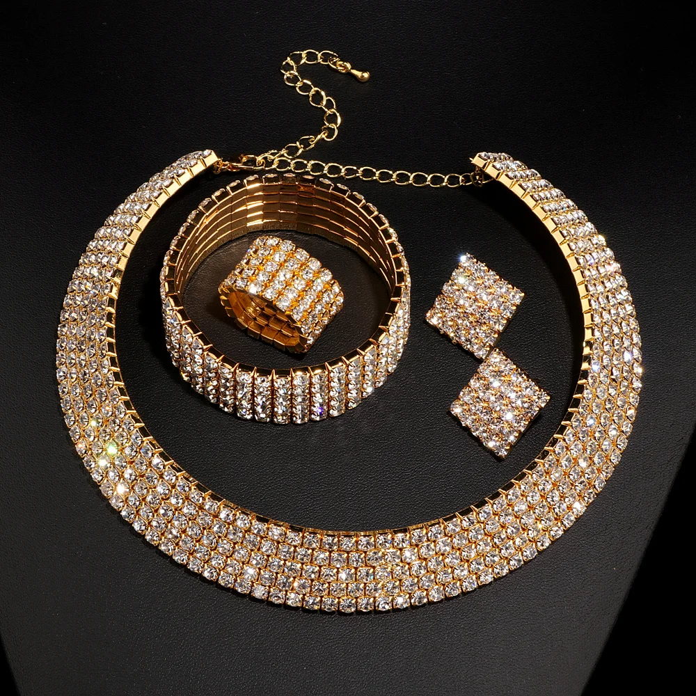 Женский комплект свадебных украшений серебряное ожерелье серьги браслеты