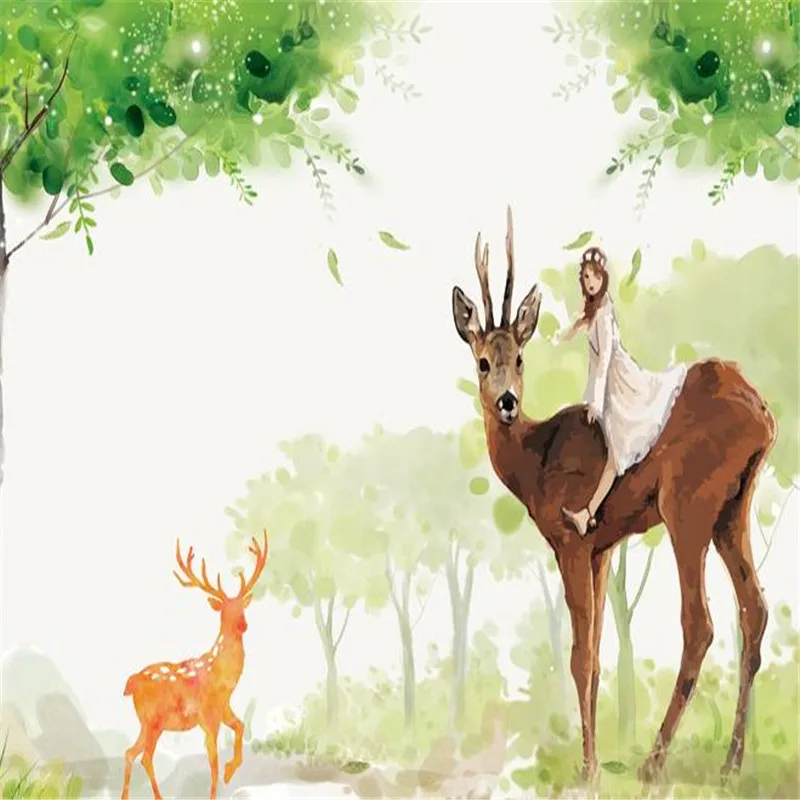 Hand-painted Pastoral Style Wallpapers Home Decor Wall Mural for Kids Cute Girl Woods Living Room Background 3D WallS Papers |