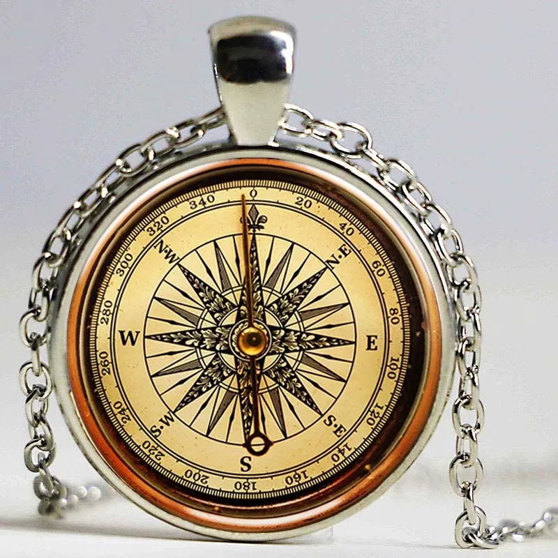 Vintage Jewelry &amp Accessories Retro Compass Necklaces Photo Glass Dome Necklace Silver Color Alloy Pendant Fashion | Украшения и