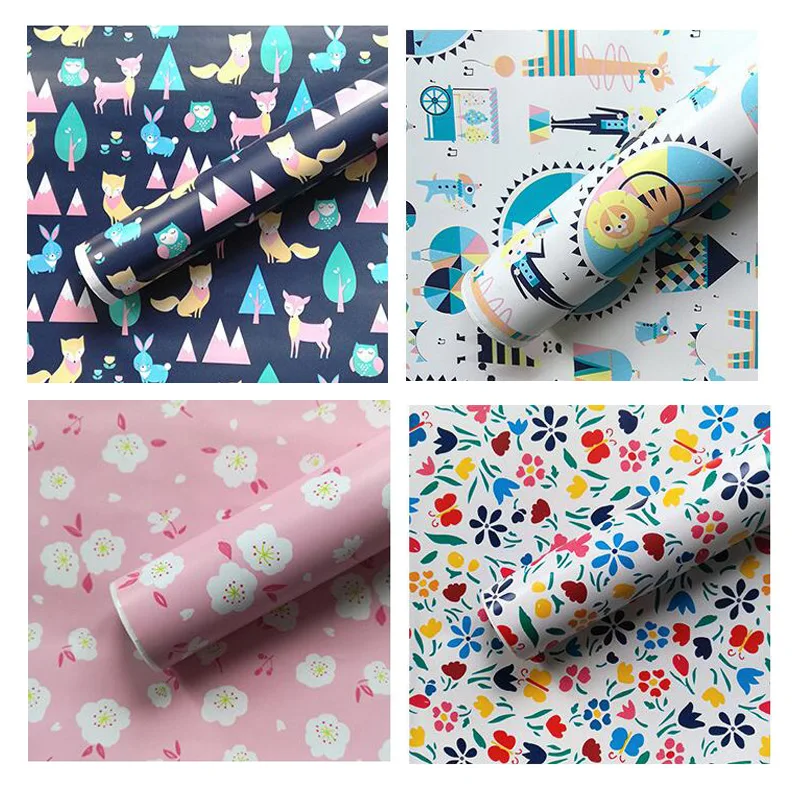 

Children's PVC Waterproof Self-adhesive Wallpaper White Yellow Pink Flower Cartoon Wallpaper Roll Children's Room Home Decor