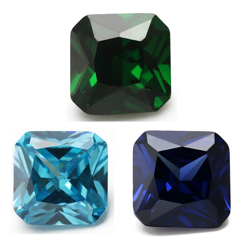 Size 4x4~10x10mm Square Octangle Shape Princess Cut 5A Blue.,Green,Sea Blue CZ Stone Synthetic Gems Cubic Zirconia