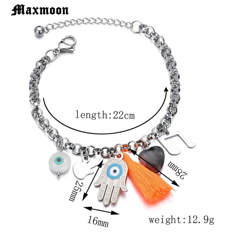 Maxmoon Lucky Kabbalah StainlessSteelHamsa браслеты синий Турецкий Дурной глаз очарование Женская