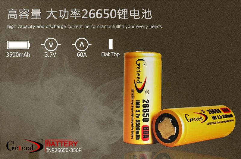 Аккумуляторная батарея Geteed IMR 26650 60A 3500 мАч литий ионная 3 7 в 6 В|celle li-ion|rechargeable
