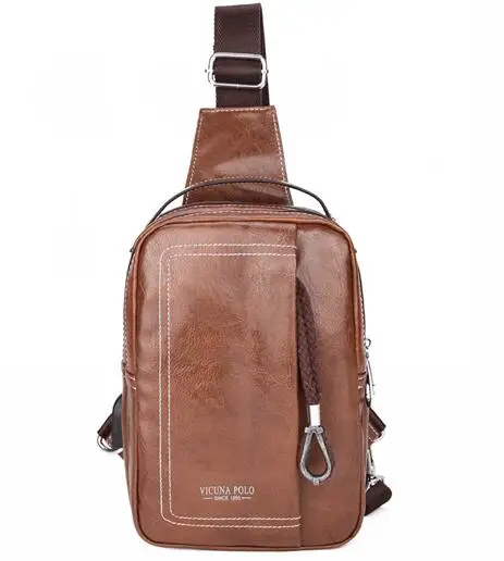 khaki VICUNA POLO, мужская сумка-мессенджер с двойным карманом и зарядкой через usb из искусственной кожи, сумка через плечо с разъемом для наушников, повседневная нагрудная Сумка-слинг - Цвет: khaki