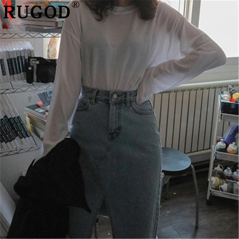 Женская джинсовая юбка RUGOD Асимметричная Повседневная Джинсовая Юбка До Колена