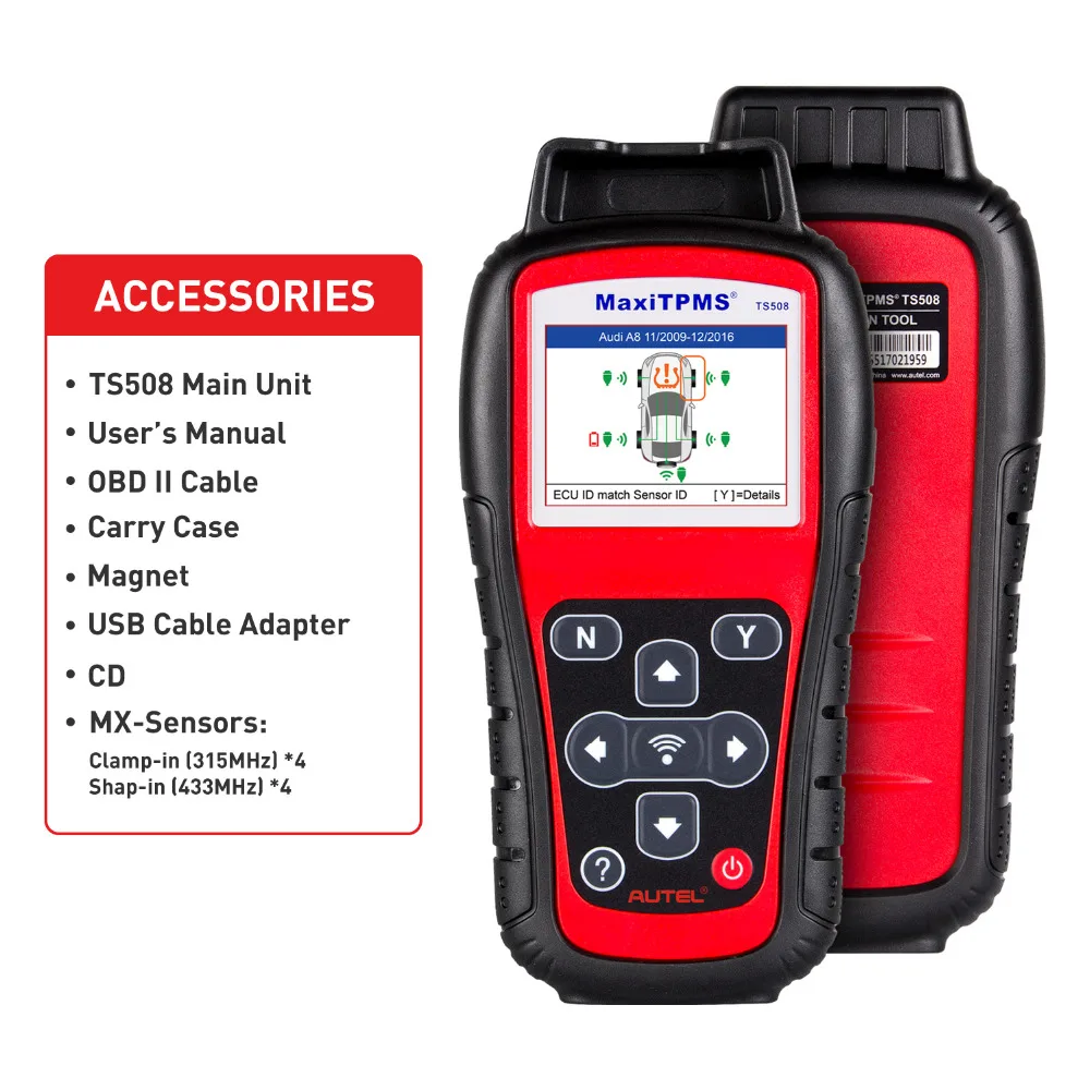 Премиальный инструмент обслуживания TPMS Autel TS508 получает сигналы 315 МГц и 433 для