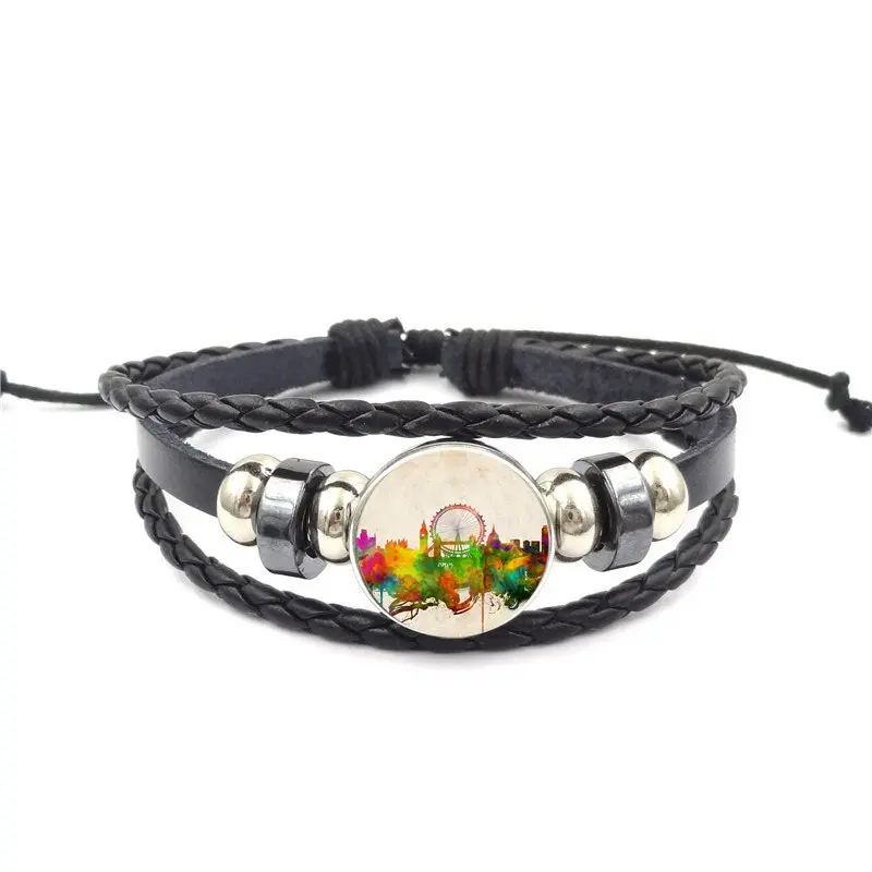 Лондон для женщин Рождественский подарок черный кожаный браслет со вставками