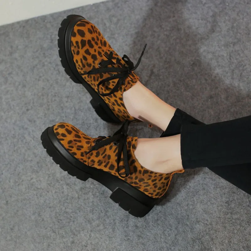 New leopard genuine leather women martens lace up platform flat ankle boots | Обувь