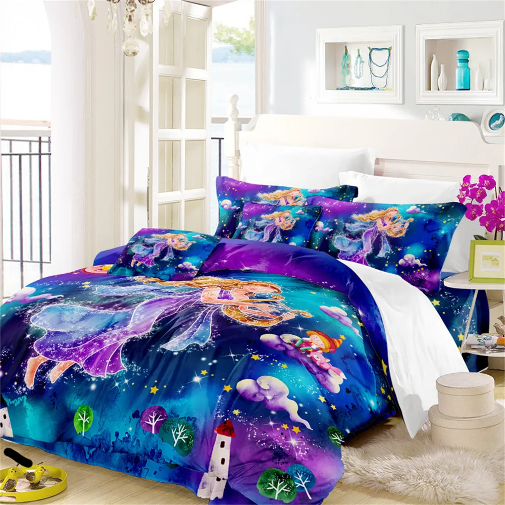 Girls Princess Cartoon Bedding Set Colorful Virgo Constellation Duvet Cover Galaxy Print Twin Queen King Size D25 | Дом и сад