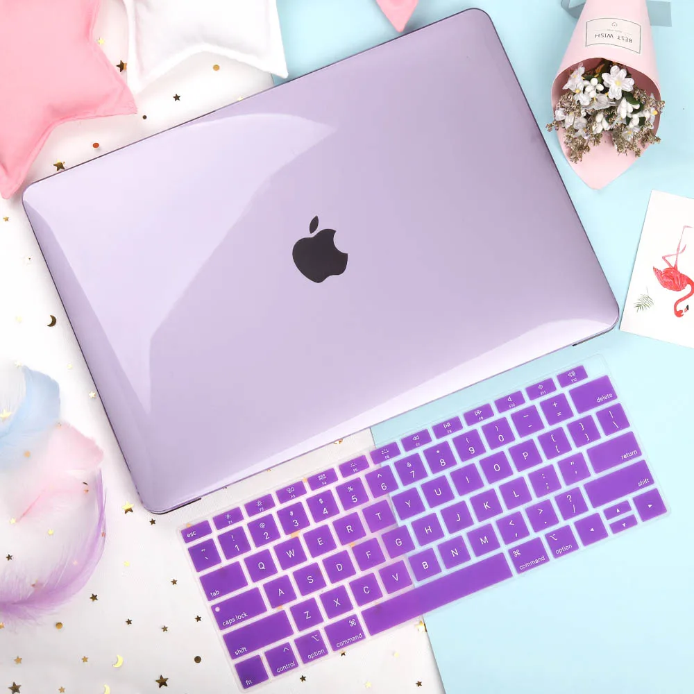 Purple Кристально прозрачный жесткий чехол для защиты Macbook Pro 13 15 Pro 16 Touch Bar A1706 A1707 A1990 Air 13 Touch ID A1932 - Цвет: Purple