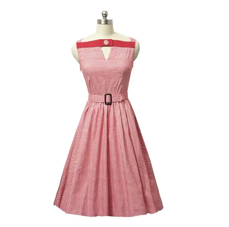 Новые женские Клетчатый узор Slash Средства ухода за кожей Шеи 1950 s рокабилли