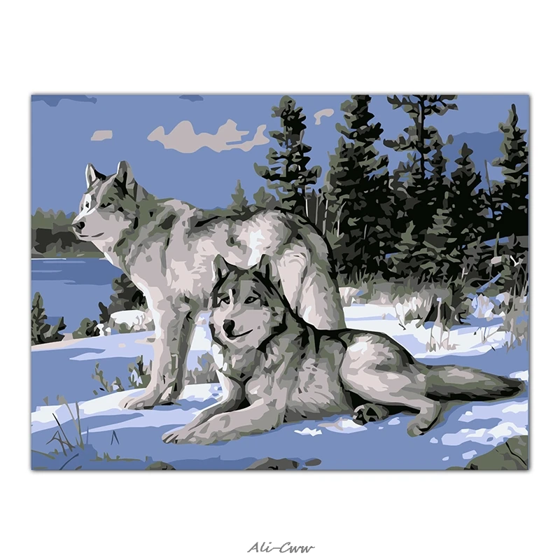 Wolf Oil Painting By Numbers Acrylic Drawing On Canvas DIY Home Office Decor | Дом и сад