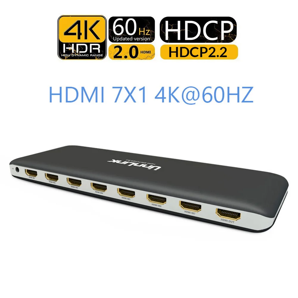 7X1 Unnlink HDMI коммутатор 7X1 HDMI 2,0 UHD4K@ 60 Гц HDCP 2,2 HDR 7 в 1 выход с ИК-пультом для Smart tv MI Box3 PS4 проектор - Цвет: 7X1