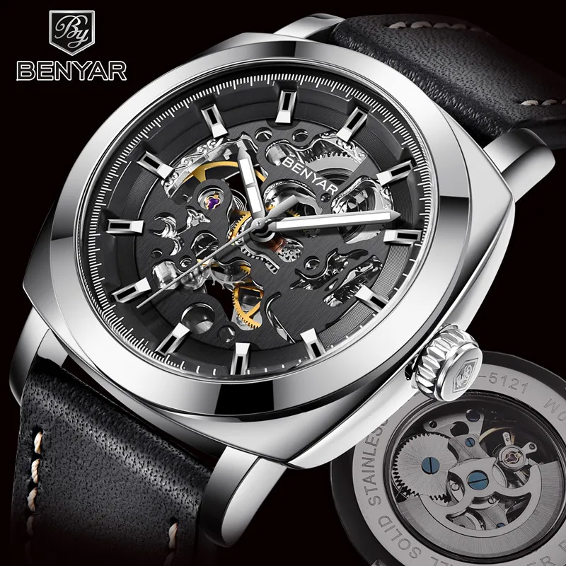 BENYAR 2020 New Brand Men's Watches Automatic Mechanical Watch Sport Clock Leather Casual Business Wrist Watch Relogio Masculino