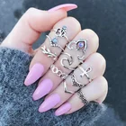 RscvonM 10 шт.компл. античное серебряное кольцо для пальцев с крестом, кольцо для женщин с полым цветком, набор колец средней длины для костяшек
