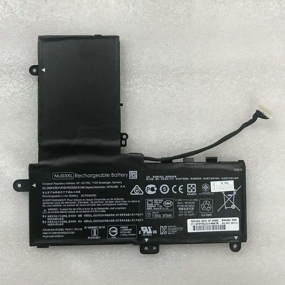 

41.7Wh New Original Laptop Battery NU03XL for HP Pavilion x360 11-u000 Series Genuine TPN-W117 HSTNN-UB6V 843536-541 Battery