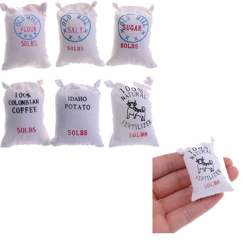 

1pc/1set/6pcs 1/12 Scale 4.5cm*3cm 6 Bags of Sugar Flour Salt Potato Pacage Dollhouse kitchen Food Miniature