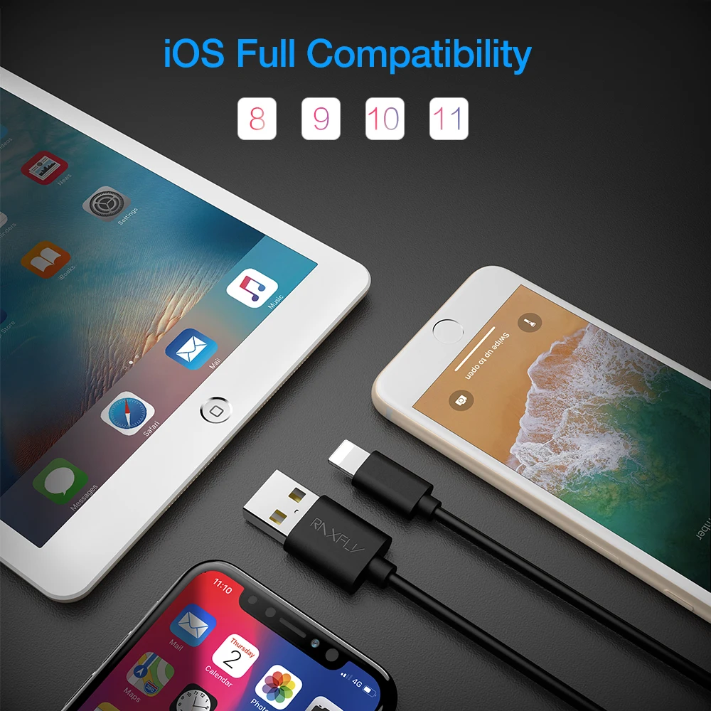 5 шт./лот кабели RAXFLY USB кабель для iPhone 8 7 плюс Быстрая зарядка В/2A Lightning/usb 6 6s