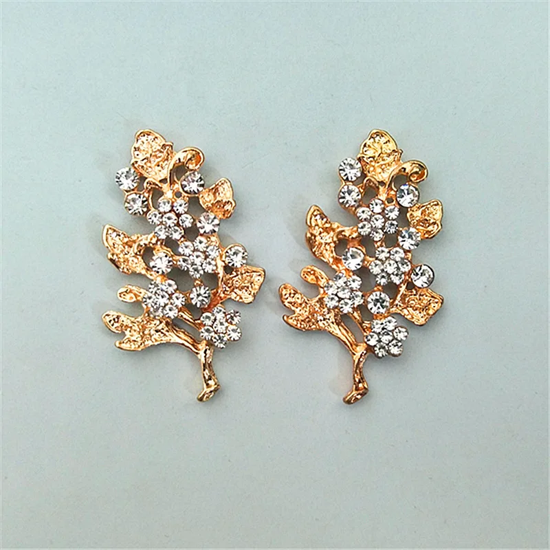 10 PCS 2.5cm*4.3cm Fashion Metal Alloy KC Gold Crystal Rhinestone Leaf Branch Connectors Charm DIY Jewelry Accessories | Украшения и