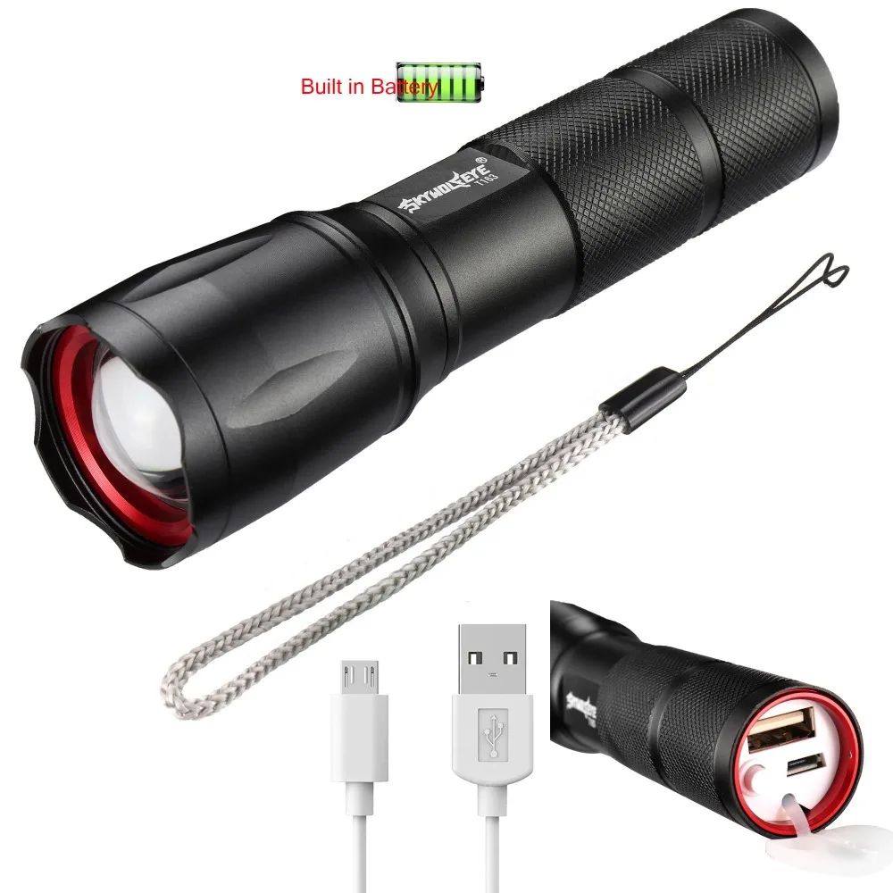 USB зарядное устройство внутри батареи T6 мощный 3800LM светодиодный светильник-вспышка портативный светильник перезаряжаемый тактический светодиодный светильник