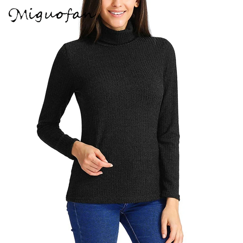 Miguofan Winter Women Knitted Pullovers Sweater Turtleneck Elastic Slim Fitness Jumper Tops Women's 2019 Autumn | Женская одежда