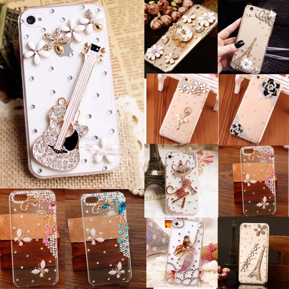 Diamond TPU + PC Акриловые Кристалл Rhinestone Цветок DIY ручной работы модные блестящие 3D