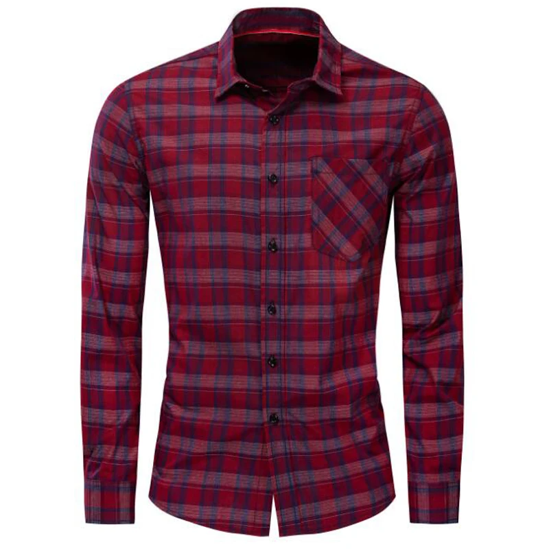 

NEW shirt Business casual long sleeve men shirts High quality brand 100% cotton plaid shirt men Plus Size chemise homme