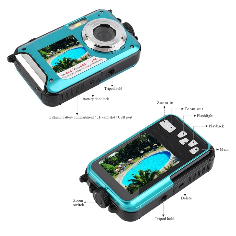 New Dual Screens Underwater Waterproof Shockproof 24MP 1080P Digital Photo Video Camera Camcorder | Электроника