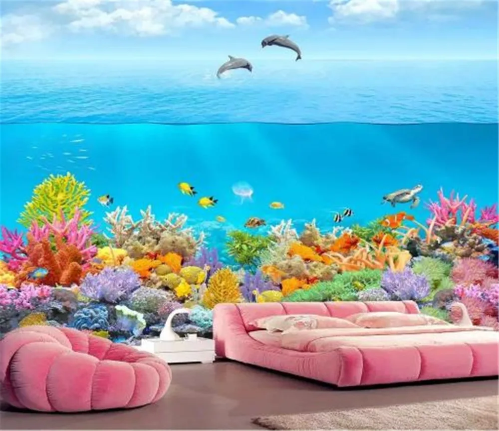 Большой подводный мир Дельфин-Бэй коралловые обои 3d на стену внутренний фон для