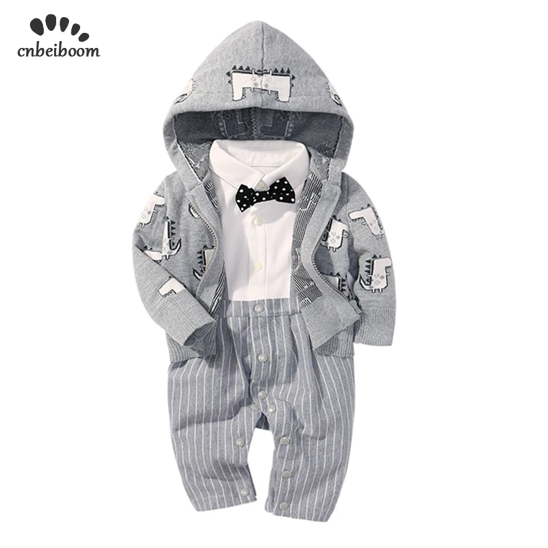 Children's clothing sets 2019 new spring baby boy gentleman bow tie long sleeve romper and coat newborn first 1 2 birthday dress |