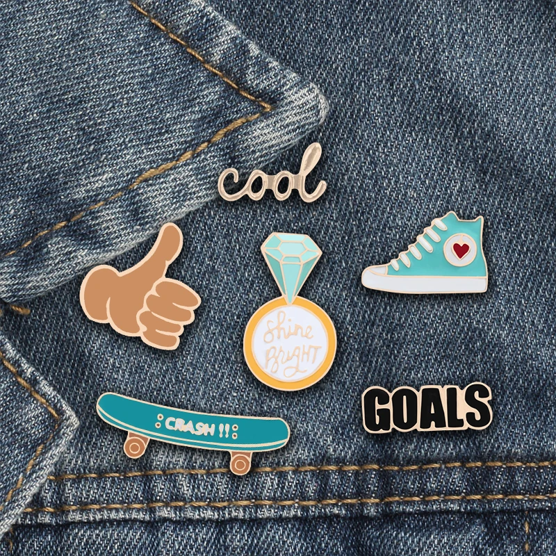 Мультфильм иконы буквы голы COOL OMG брошь скейтборд обувь эмаль шпильки джинсовые