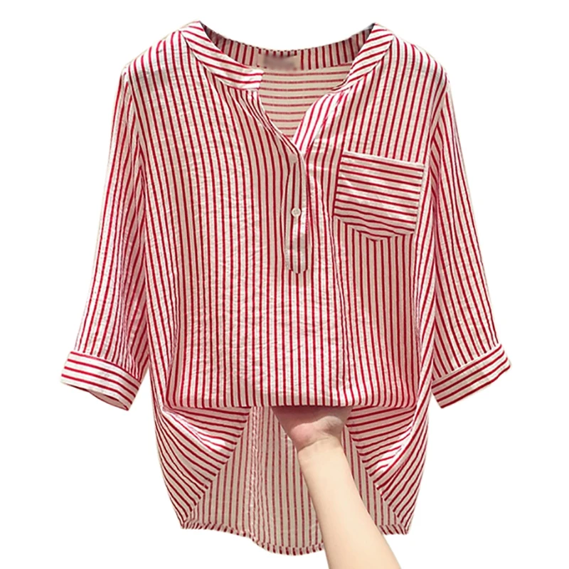 Брендовые новые женские полосатые рубашки с рукавом три четверти летняя
